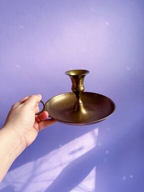 Very Large Vintage Brass Chamberstick Taoer Candle Holder